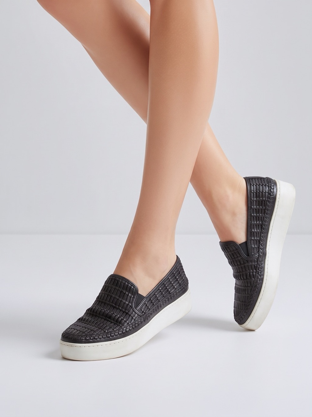 Vince quiet luxury chic leather Stafford Woven Platform Slip-On Sneakers